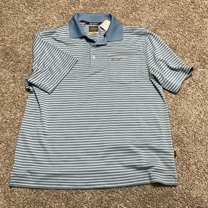 Greg Norman‎ Mens Medium Golf polo blue/white striped drifit excellent condition